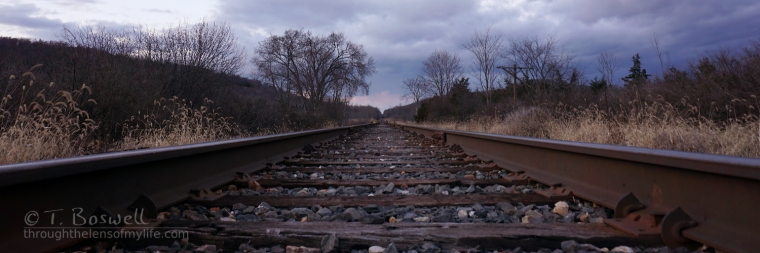 Evening view down the tracks. Sugar Loaf, NY. November 2015.